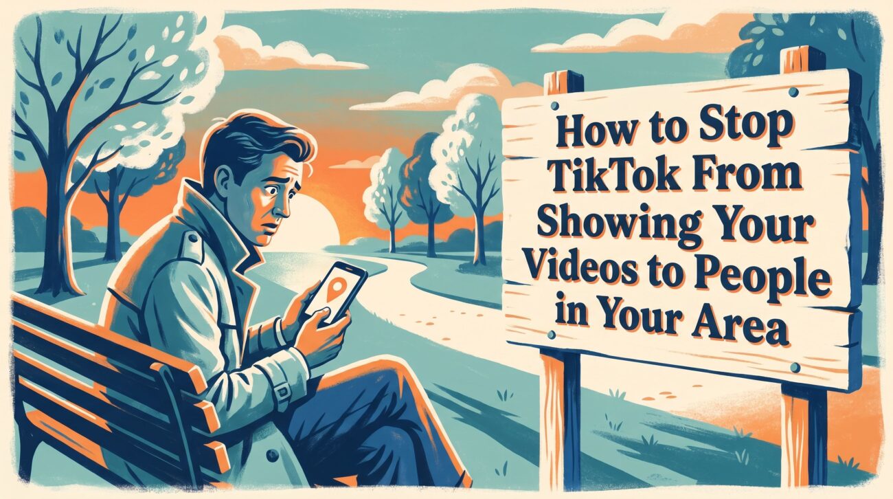 Person on park bench checking TikTok location privacy settings - how to stop tiktok from showing videos locally